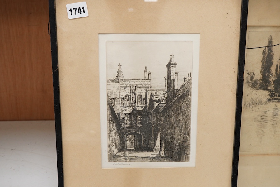Arthur Spencer (early 20th. C), New College Gateway, Oxford, signed in pencil, etching together with another, 23 x 29cm